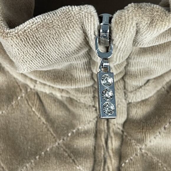Quacker Factory Velour Vest Women XL Tan Rhinestone Bling Full Zip Quilted Artsy - Picture 5 of 14